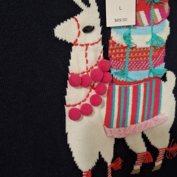 NWT Womens Talbots Dark Navy Blue Llama-Embellished Crewneck Sweater Sz L - Picture 12 of 12